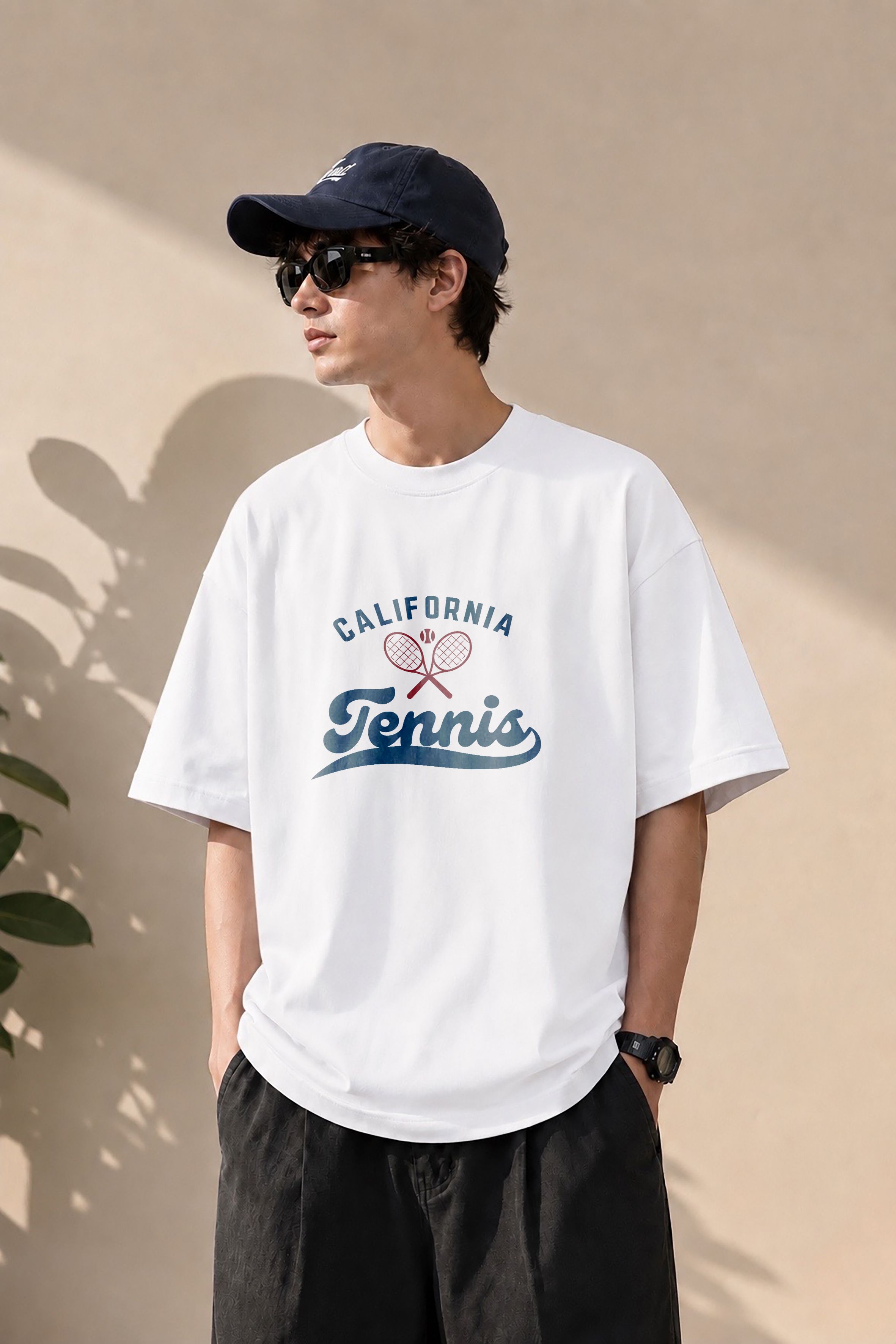 تیشرت باکسی CALIFORNIA TENNIS | تیشرت تنیسی مینیمال یونیسکس سفید و مشکی